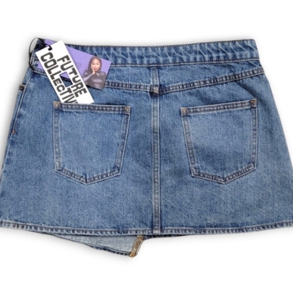 Future Collective NWTs Asymmetrical Mini Denim Skirt - Picture 4 of 5